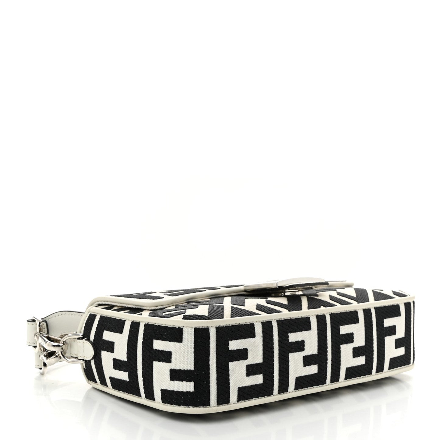 Amelia Canvas Vitello King FF Embroidered Baguette White Black