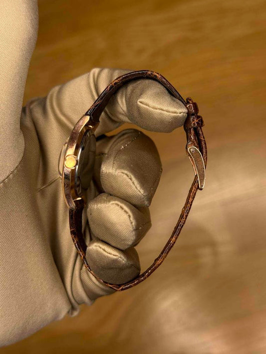 Burberry Plaid Pattern Rose Plated Brown Leather Strap