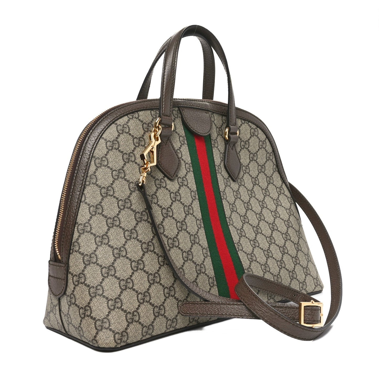 Amelia GG Supreme Monogram Web Medium Ophidia Top Handle Dome Bag Brown