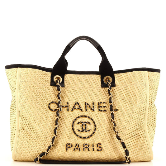 CHANEL Deauville Tote Straw with Chain Detail Medium