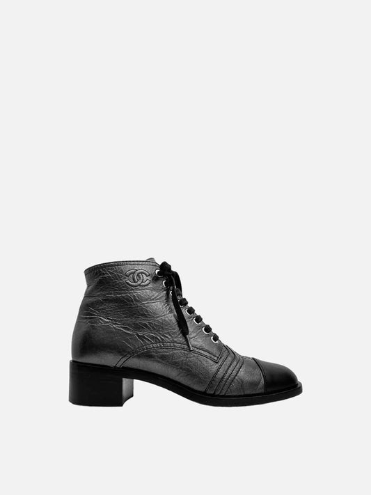CHANEL Metallic Silver Size EU 37.5 Ankle Boots