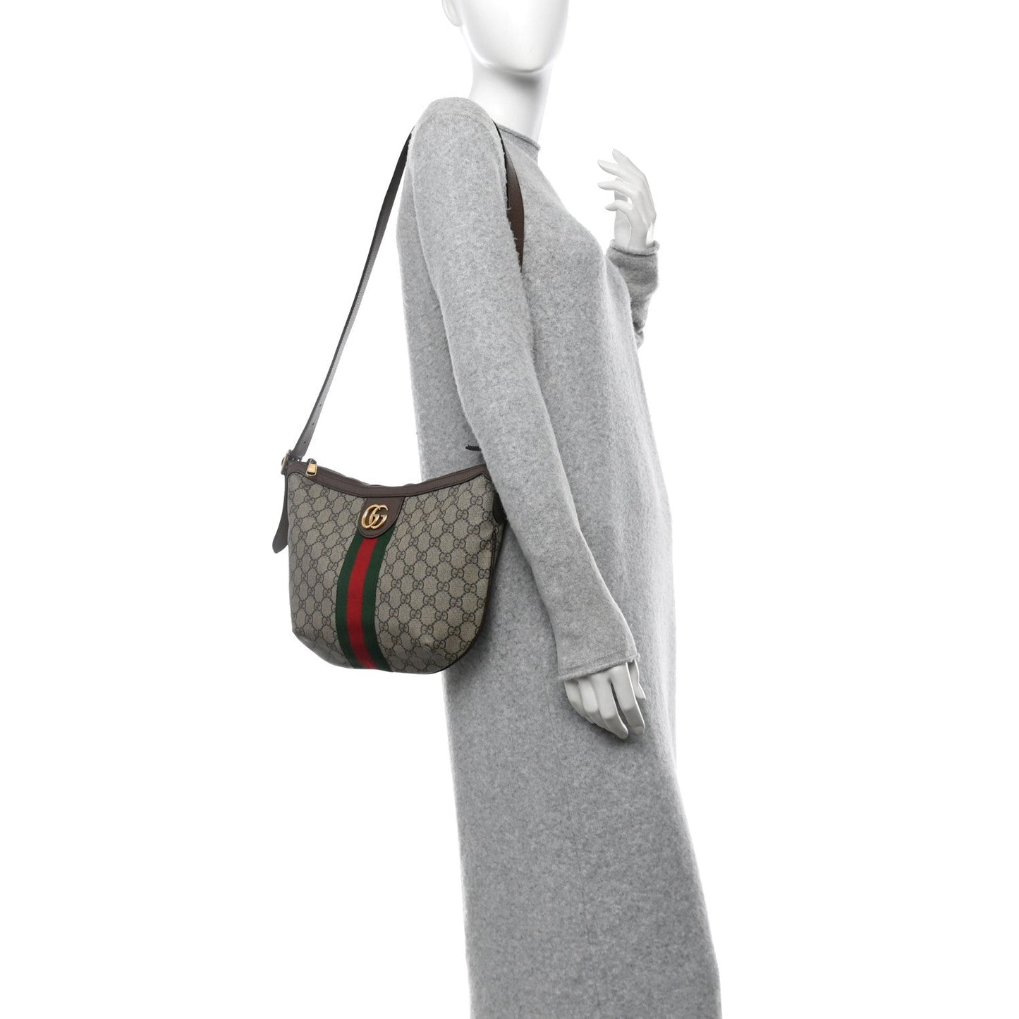 Amelia GG Supreme Monogram Web Small Ophidia Half Moon Hobo Brown