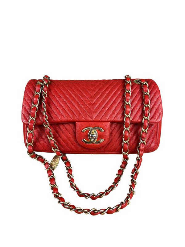Chanel Lambskin Chevron Medallion Flap Bag Red 2016