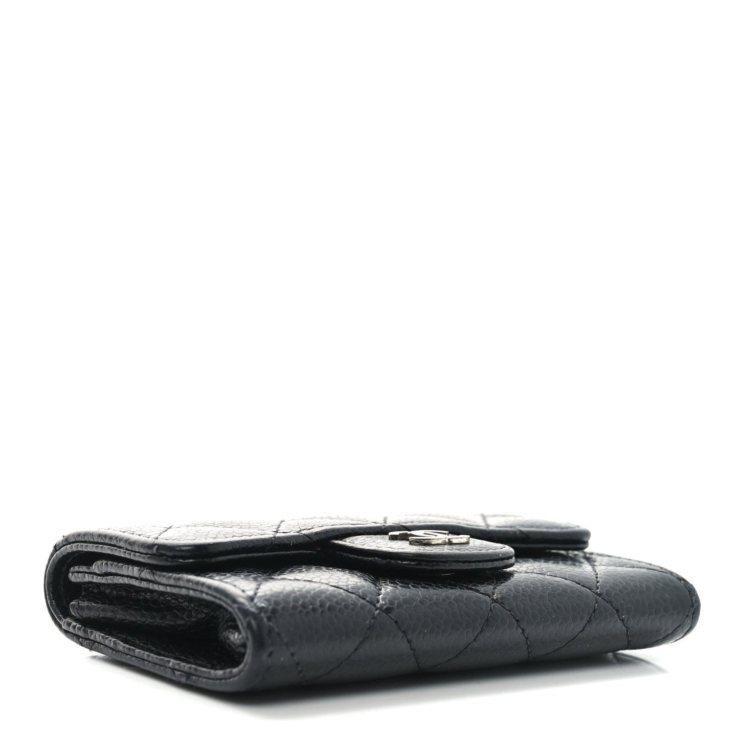 Amelia Caviar Quilted Flap Card Holder Black