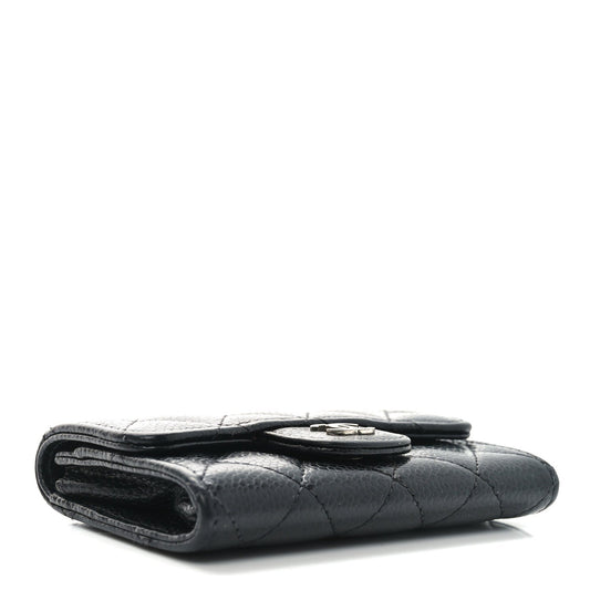 Amelia Caviar Quilted Flap Card Holder Black