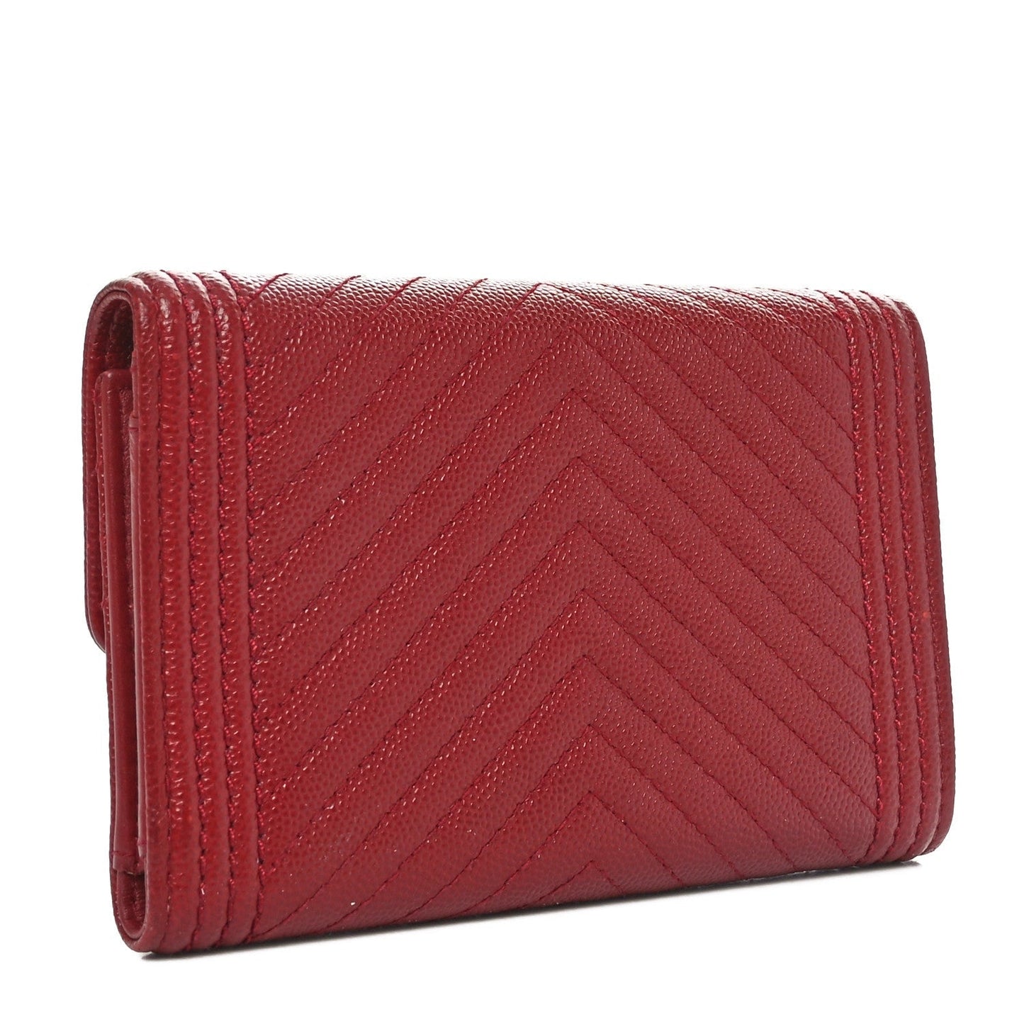 Amelia Caviar Chevron Quilted Boy Flap Wallet Red