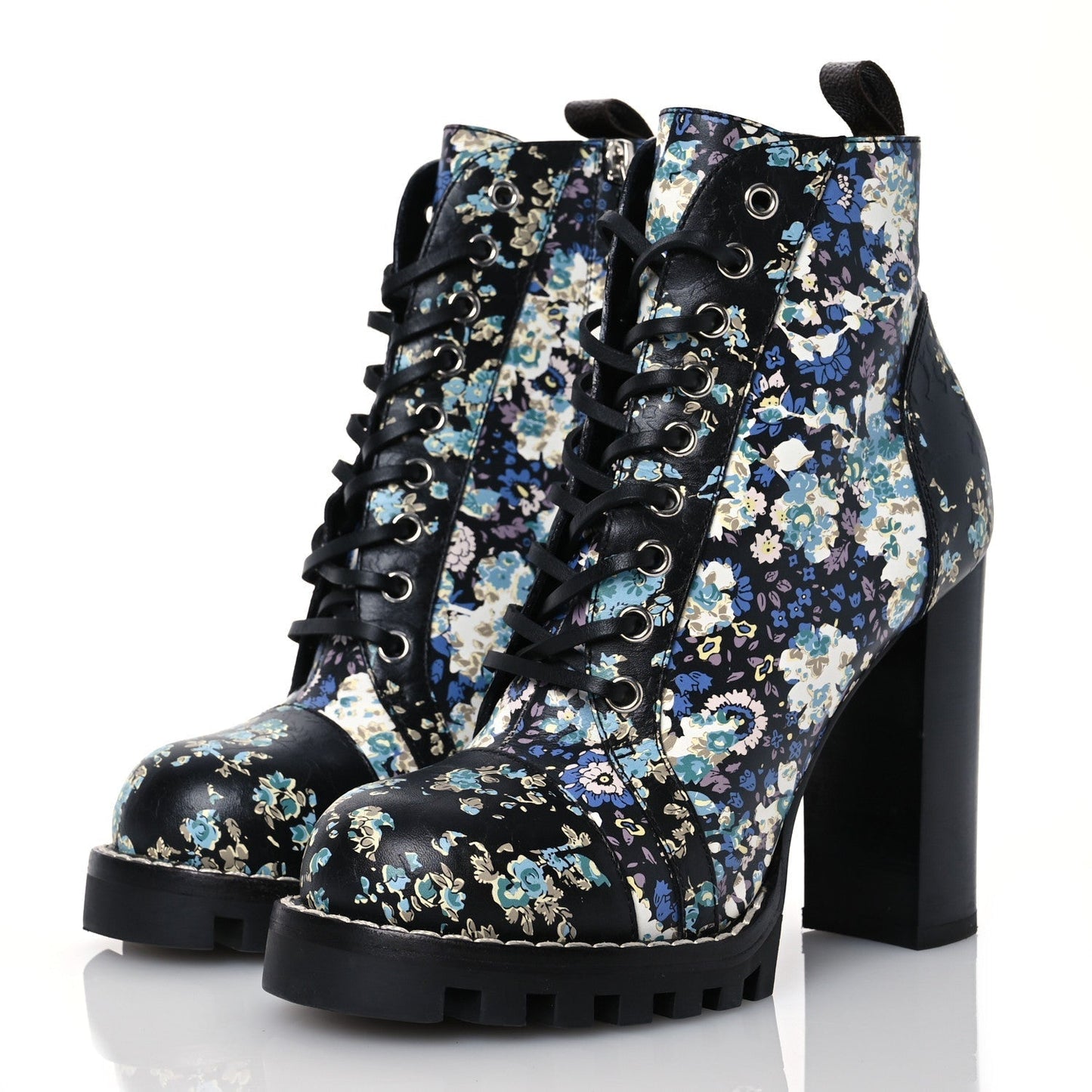 Louis Vuitton Calfskin Floral Star Trail Ankle Boots Black