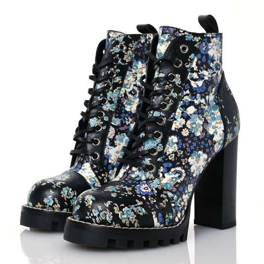 Louis Vuitton Calfskin Floral Star Trail Ankle Boots Black