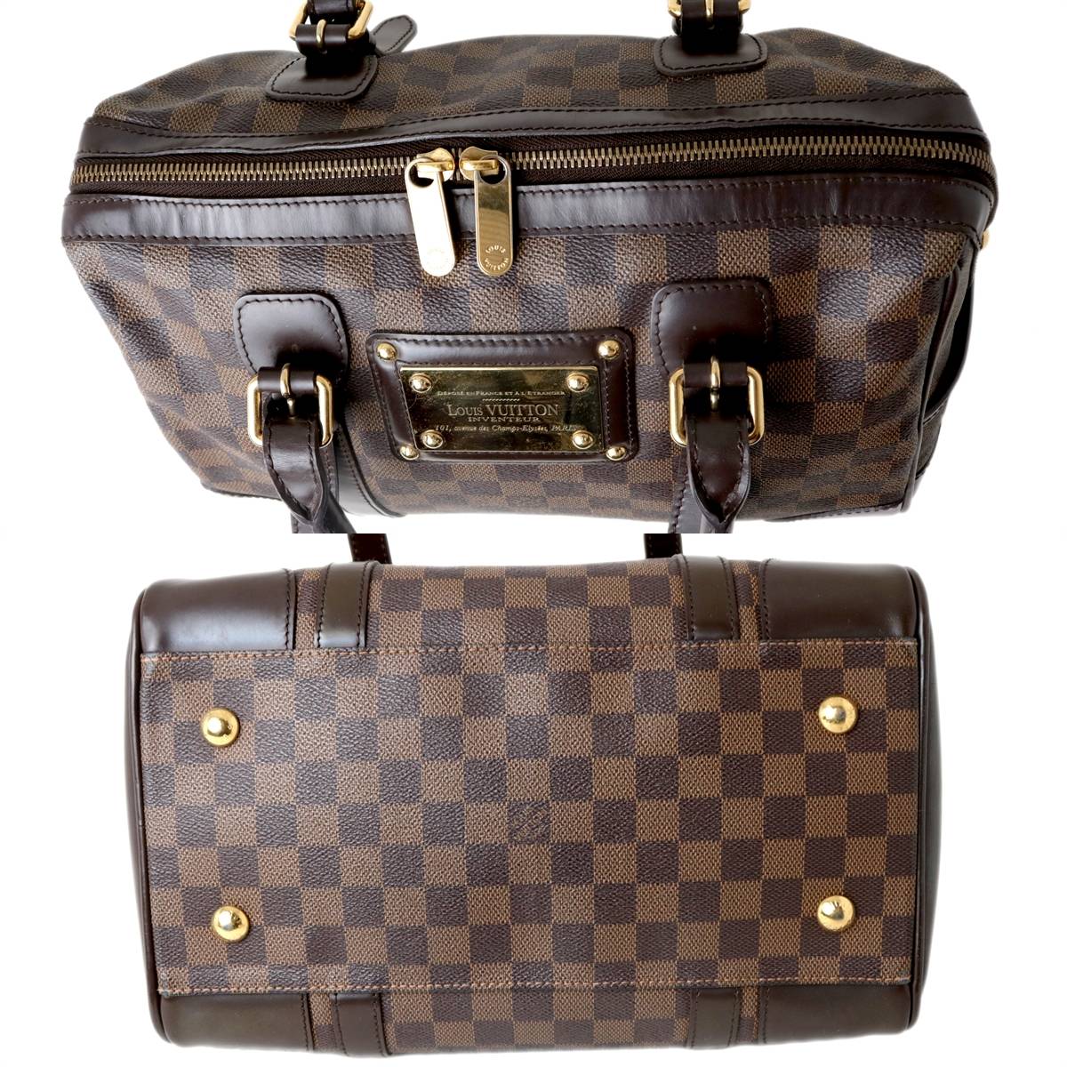 Louis Vuitton Berkley Handbag Logo Plate Damier Ebene