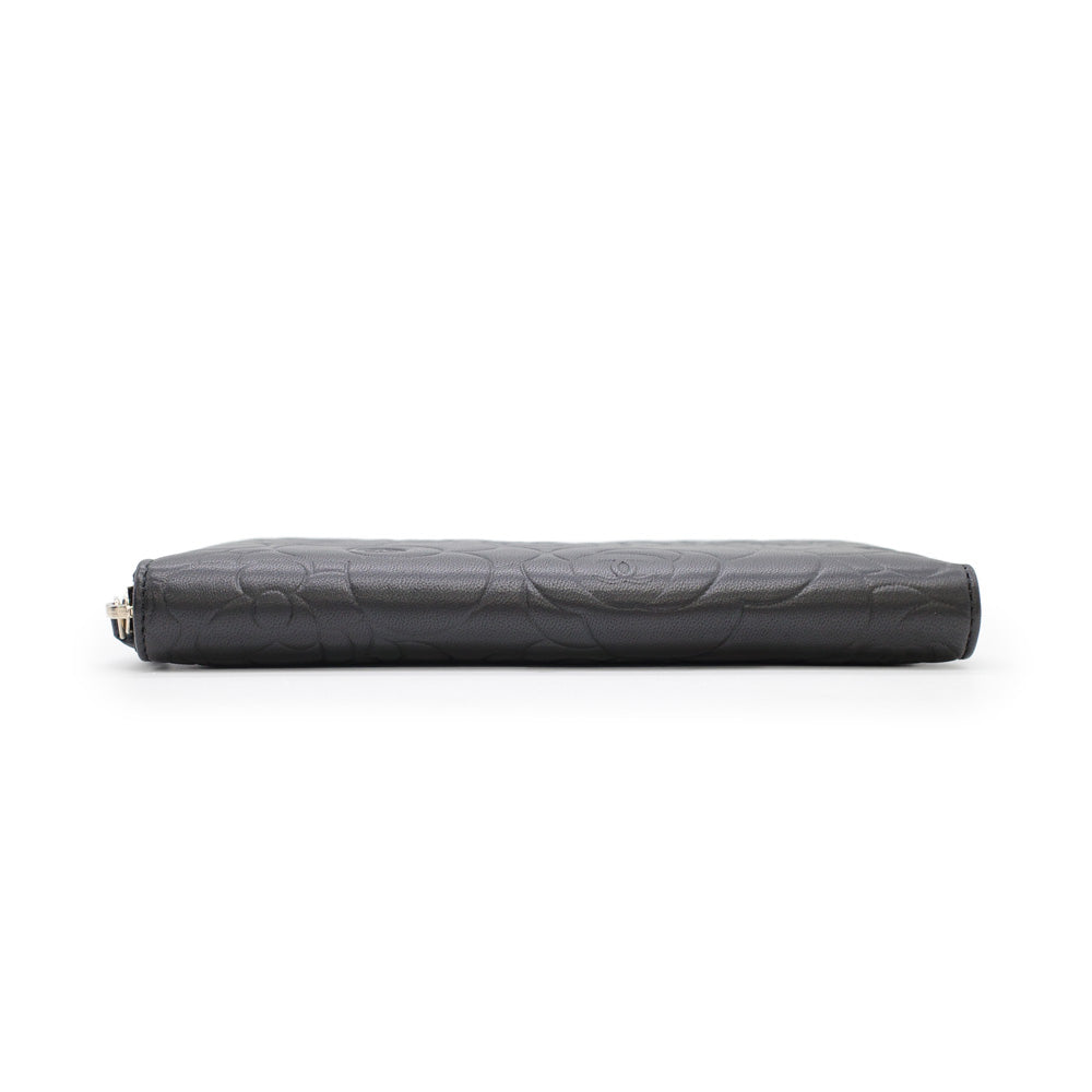 Chanel Camellia Long Wallet Black Round Fastener Lambskin Coco Mark