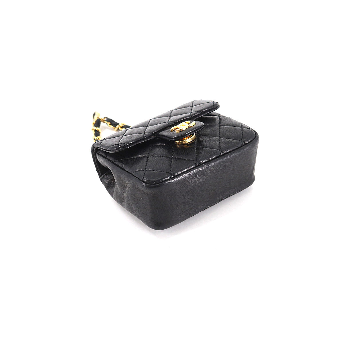 Chanel Mini Matelasse Chain Pouch Leather Black Gold Metal Fittings