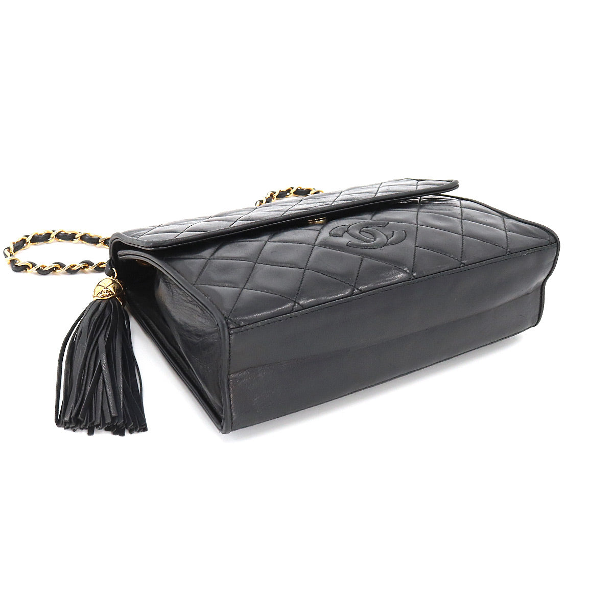 Chanel Matelasse Chain Shoulder Bag Leather Black Gold Metal Fittings