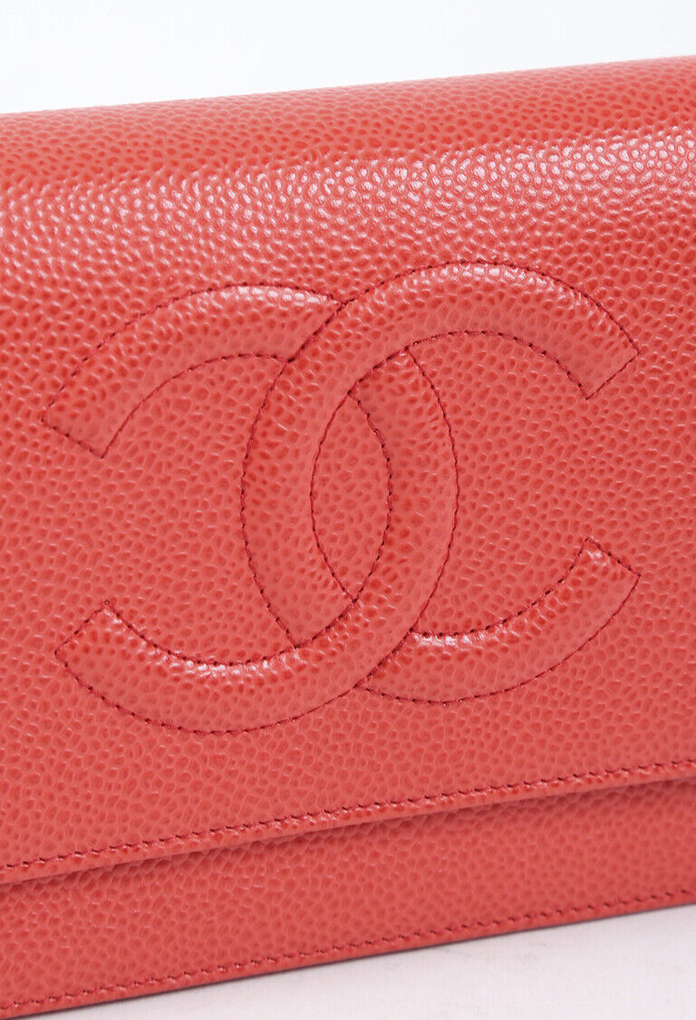 Chanel Timeless Wallet on Chain Red Orange Caviar Leather CC Crossbody Bag