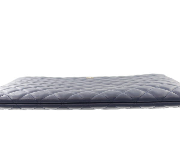 Chanel Matelasse Clutch Bag Lambskin Navy Gold Hardware
