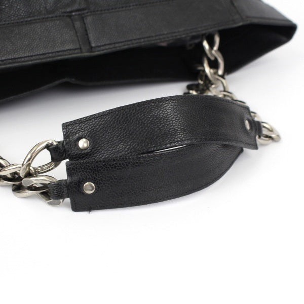 Chanel Chain Shoulder Bag Black Caviar Skin Cocomark