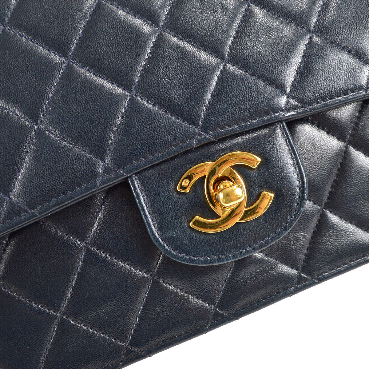 Chanel Classic Single Flap Medium Shoulder Bag Navy Lambskin