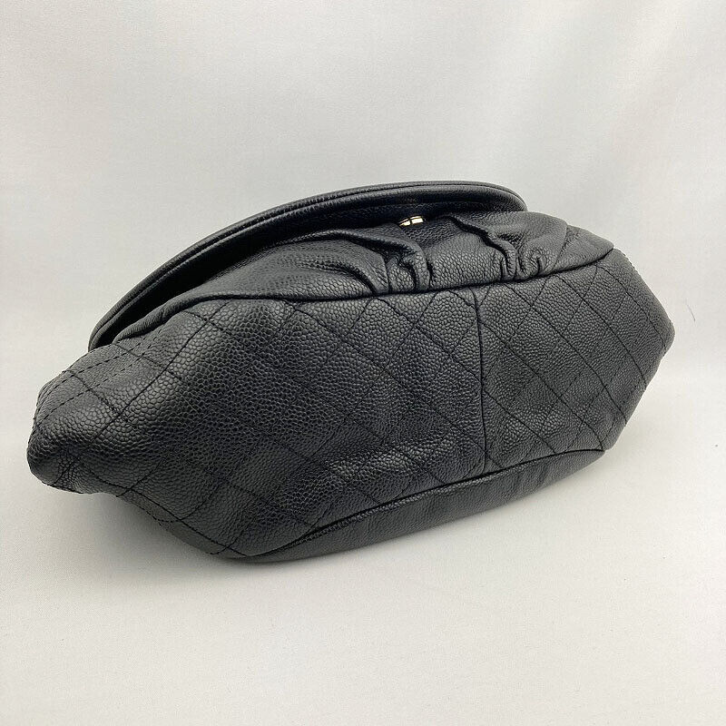 Chanel Half Moon Chain Shoulder Bag Black Silver Hardware Caviar Skin