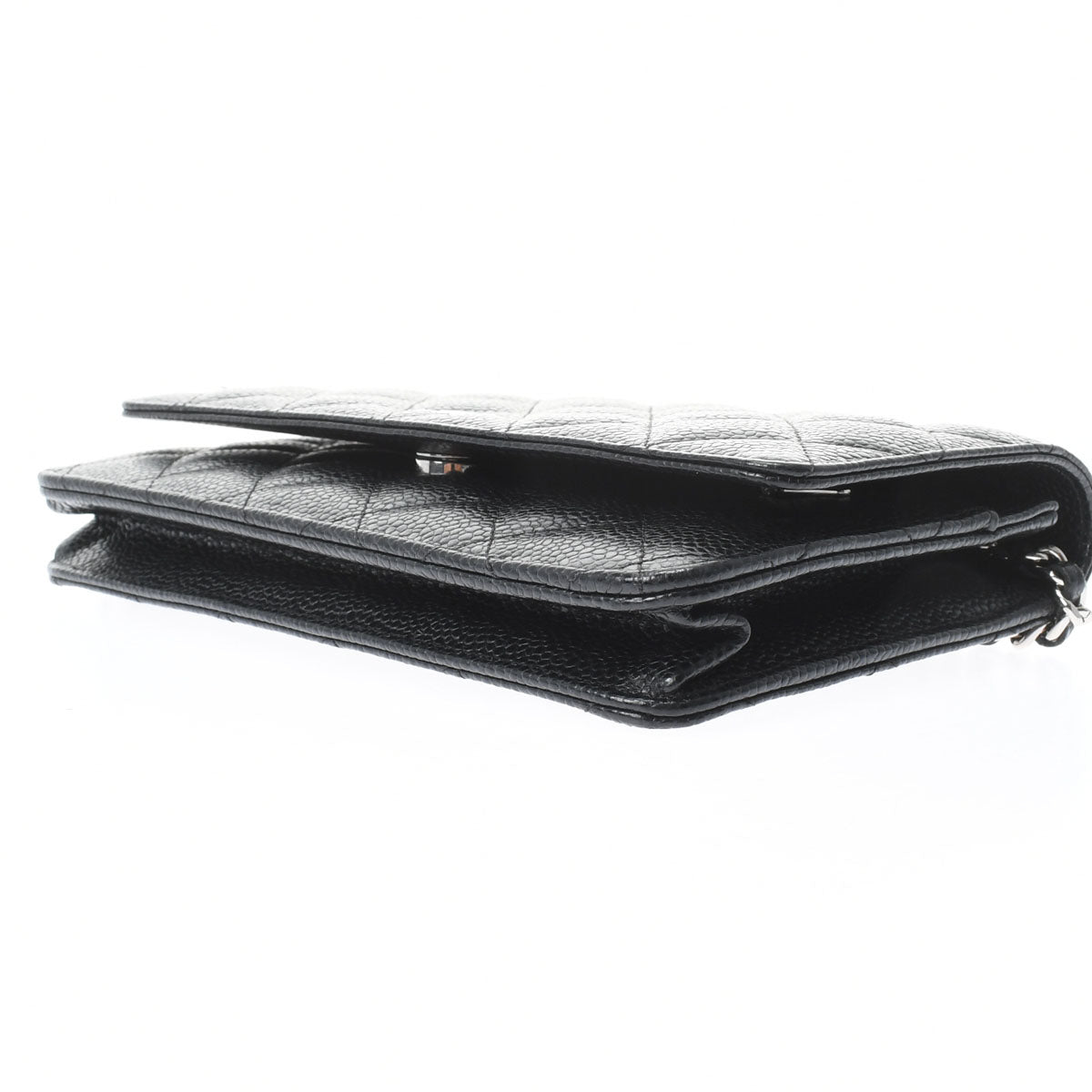 Chanel Matelasse Chain Wallet Black Silver Hardware Grained Calfskin Shoulder Bag