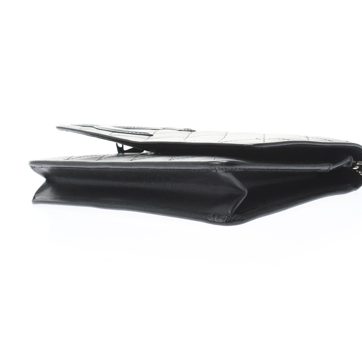 Chanel Cambon Line Black Silver Hardware Calfskin Chain Wallet