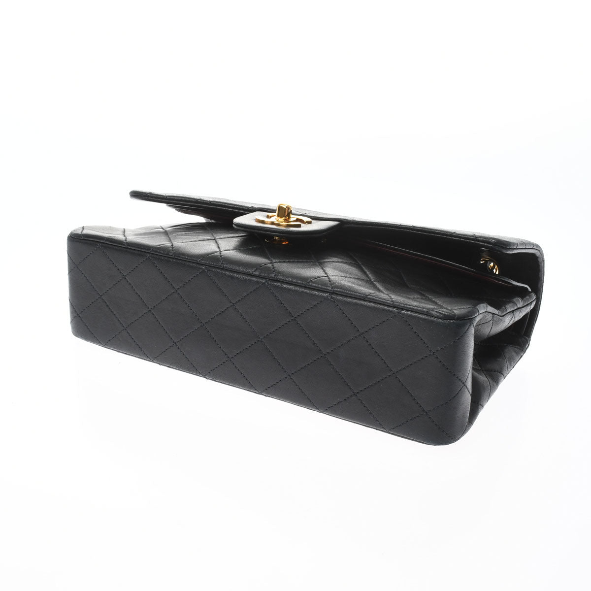 Chanel Matelasse W Flap W Chain Shoulder 25 Black Gold Hardware Lambskin Shoulder Bag
