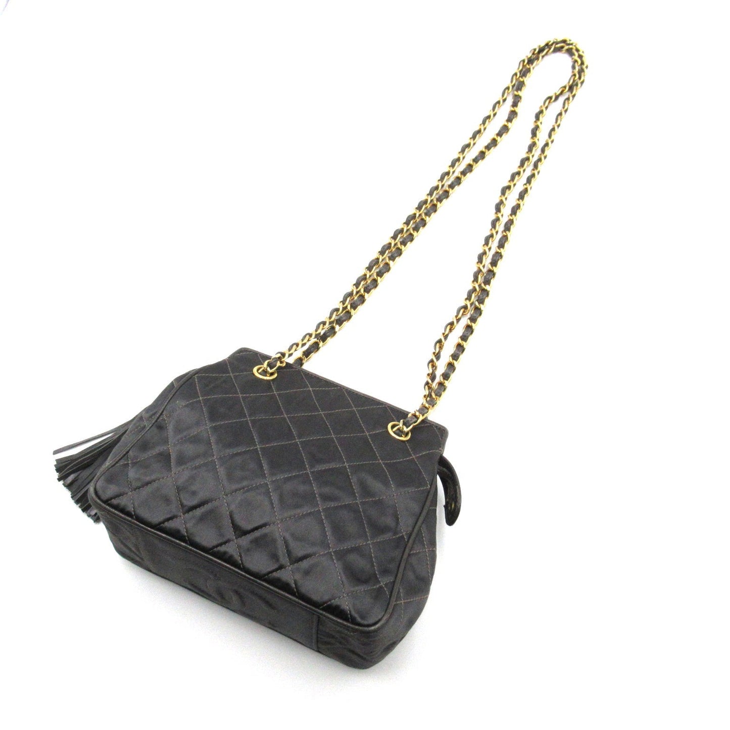 Chanel Chain Shoulder Bag Satin Gray
