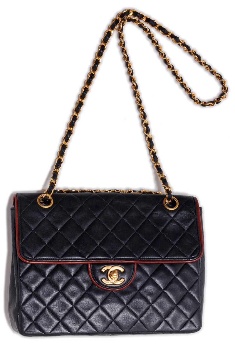Chanel Matelasse Chain Shoulder Bag Lambskin Black Red