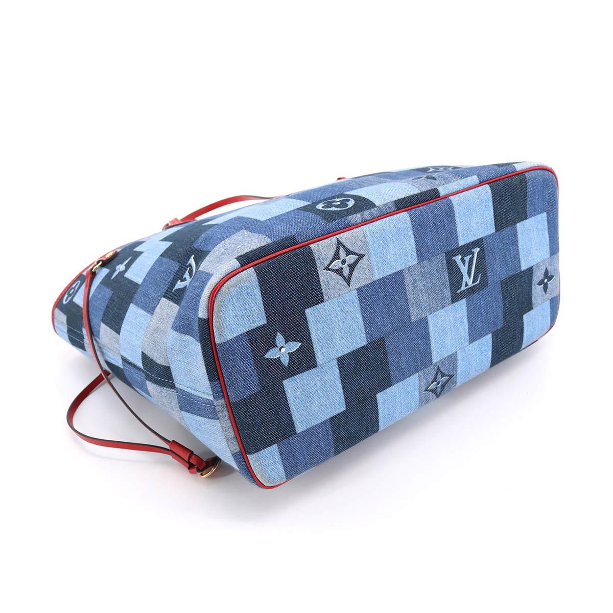 Louis Vuitton Denim Monogram Neverfull MM Tote Bag Blue Red