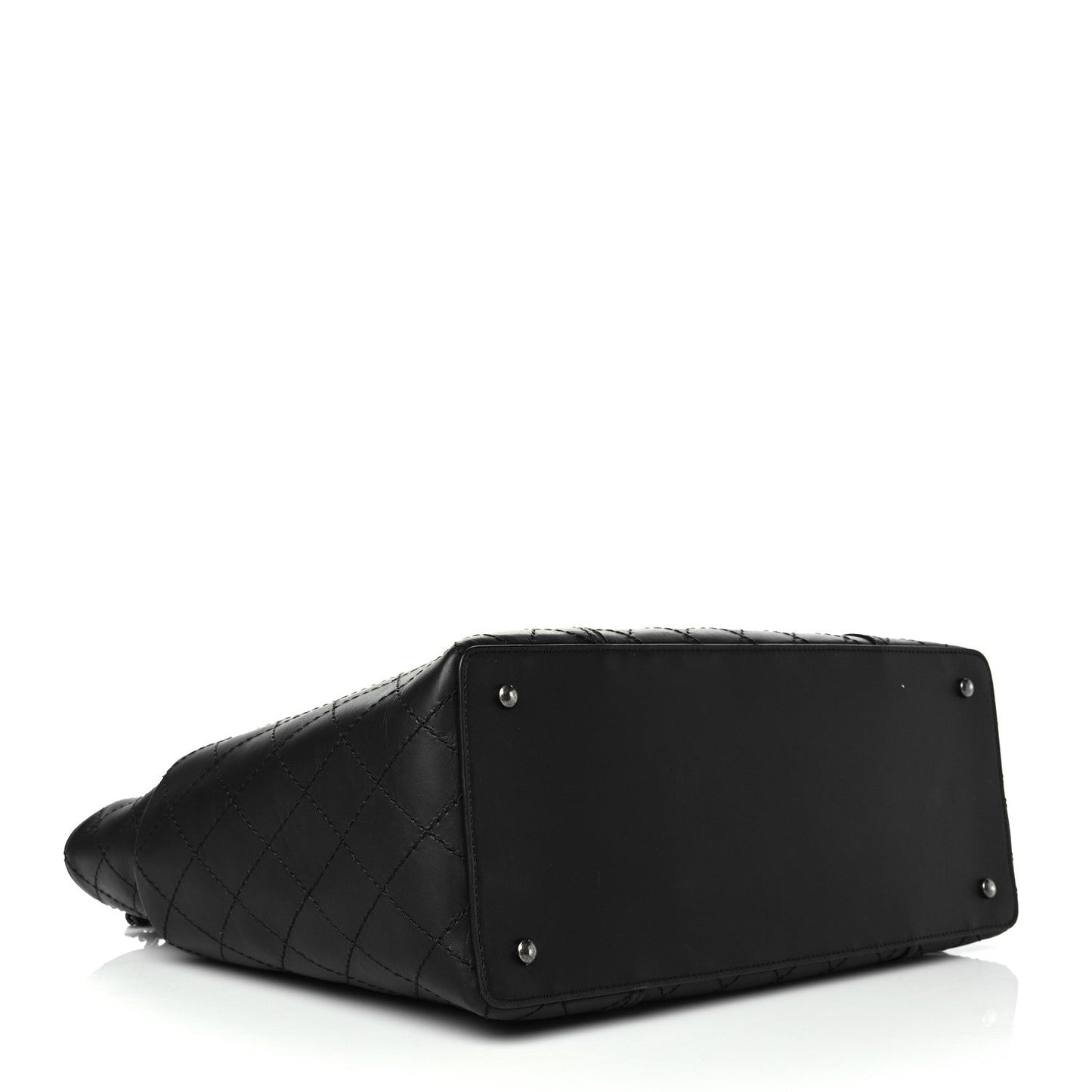 Lambskin Stitched Shopping Tote Black