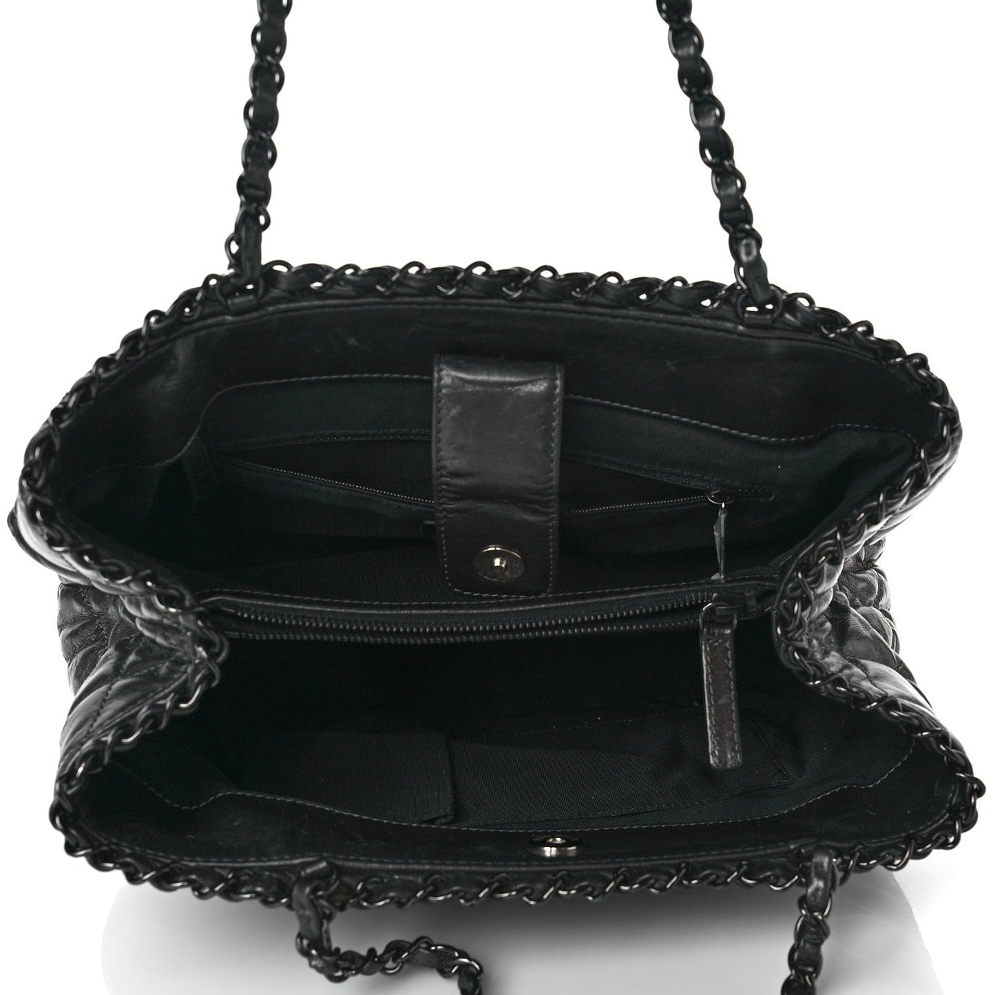 Metallic Aged Calfskin Quilted Small Chain Me Tote Black