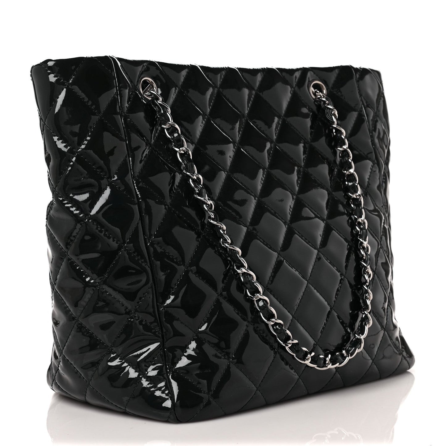 Patent Quilted Chic and Glitter Large Tote Black