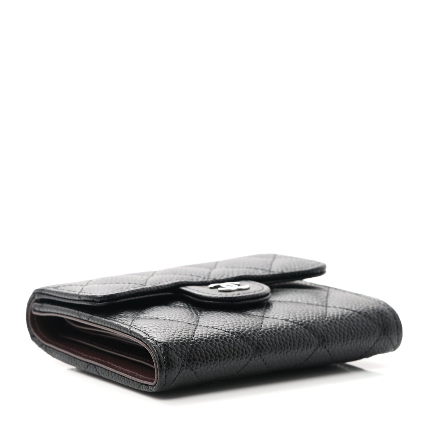 Caviar Quilted Compact Flap Wallet Black