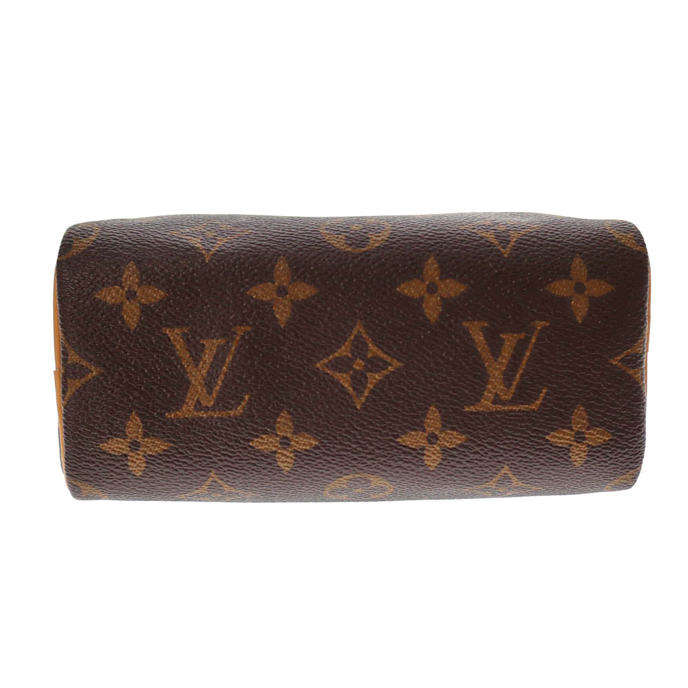Louis Vuitton Nano Speedy Monogram Canvas Brown Leather Black