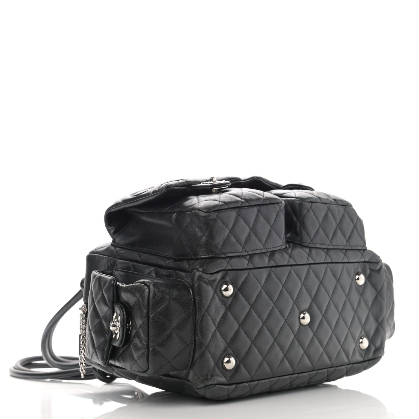 Calfskin Quilted Large Cambon Multipocket Reporter Black