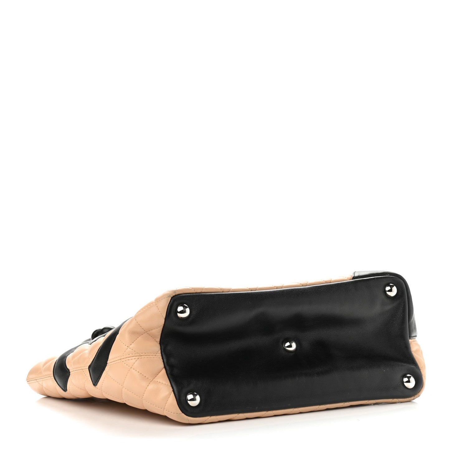 Calfskin Quilted Large Cambon Tote Beige Black