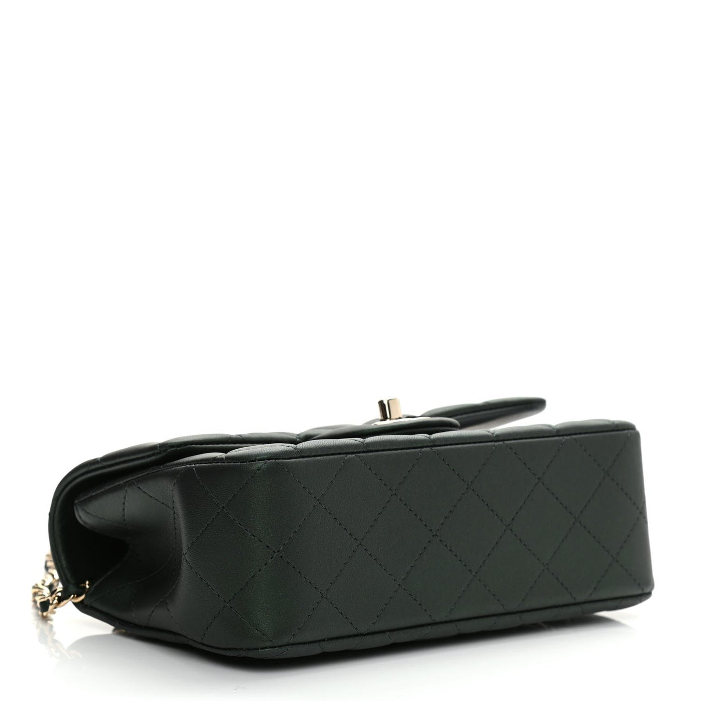 Chanel Iridescent Lambskin Quilted Mini Top Handle Rectangular Flap Dark Green