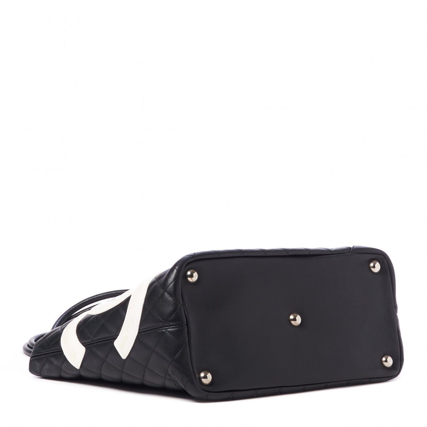 Calfskin Quilted Large Cambon Tote Black White