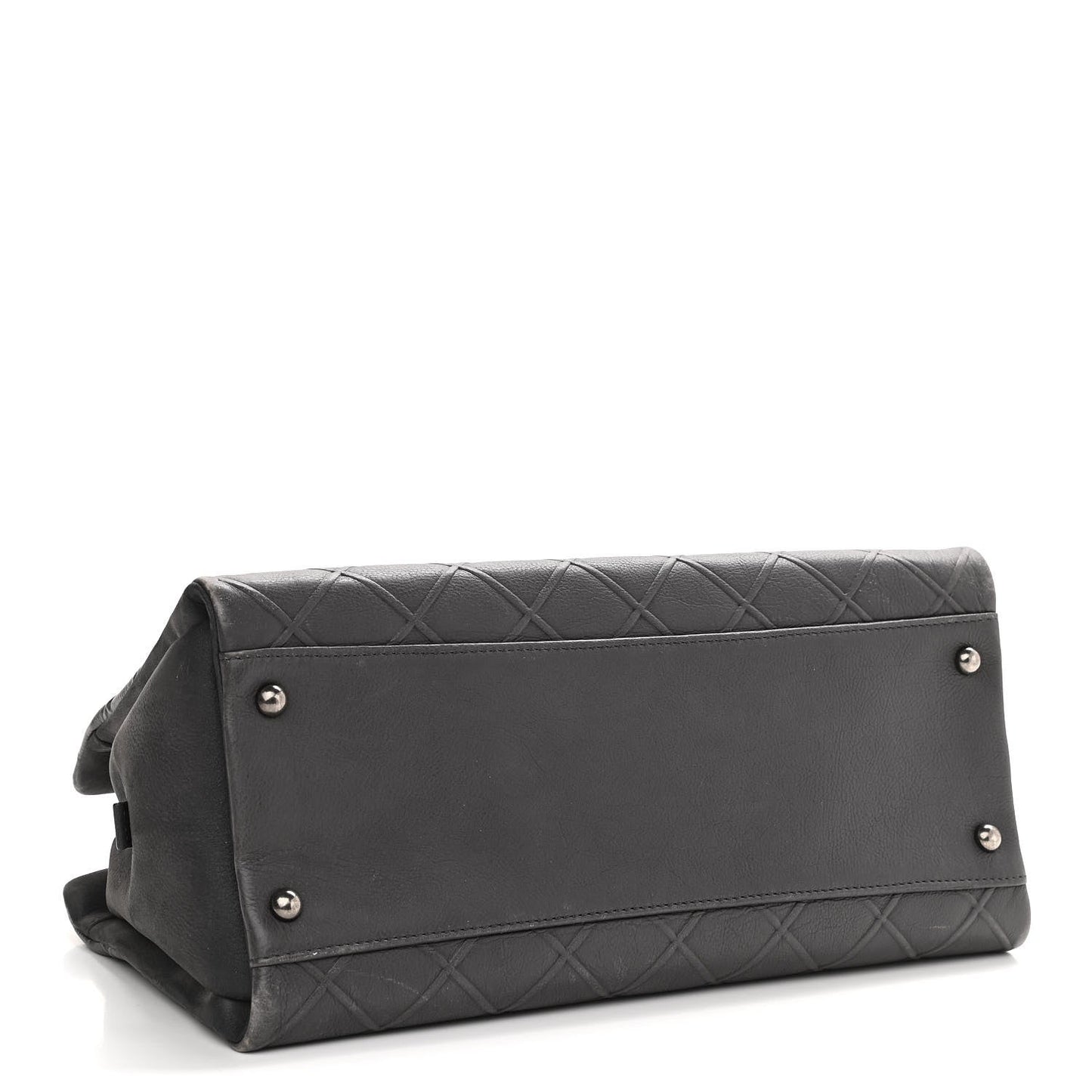 Calfskin Diamond Embossed Large CC Zip Shopping Tote Grey