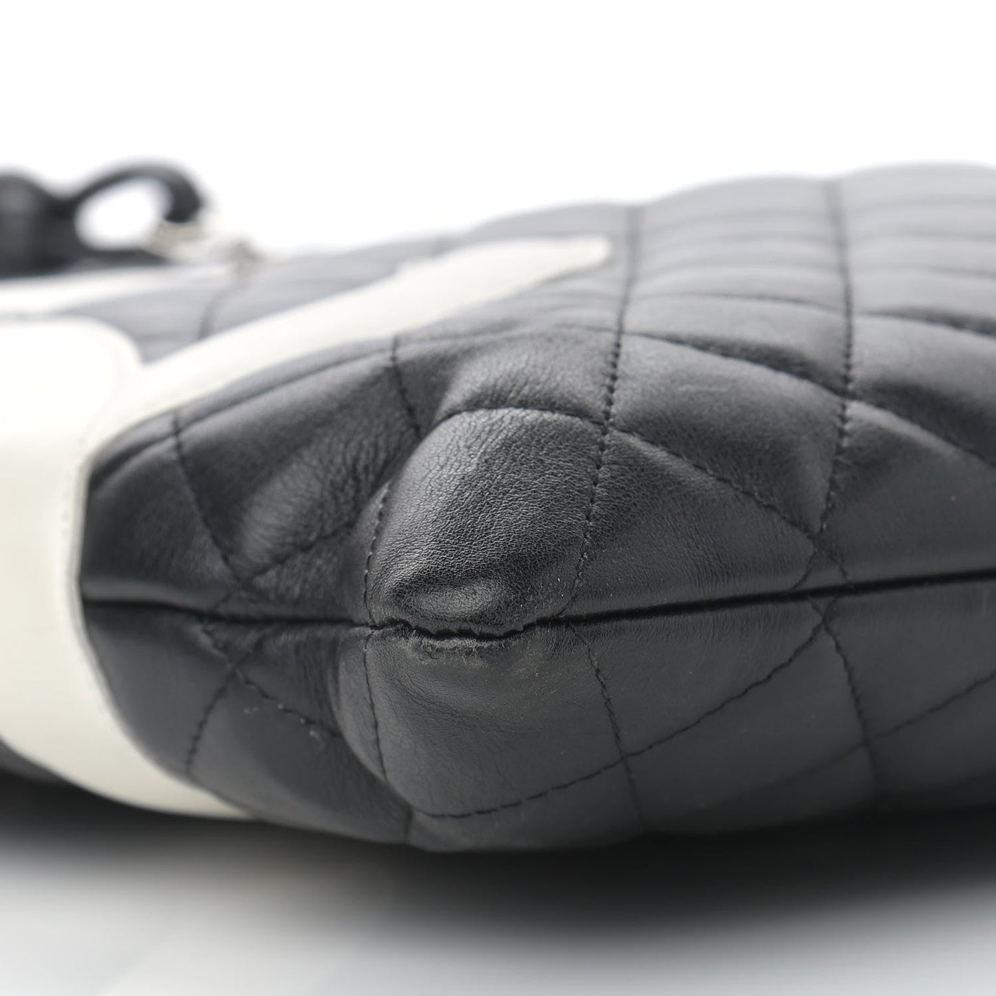 Calfskin Cambon Flat Tote Black White