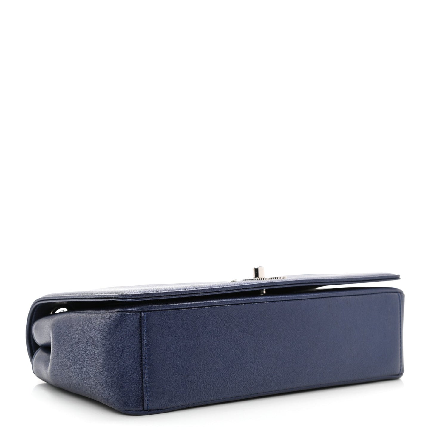 Chanel Metallic Sheepskin Chevron Quilted Medium   Mademoiselle Flap Navy