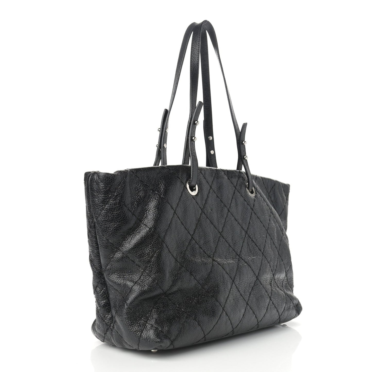 Glazed Calfskin Large On The Road Tote Black