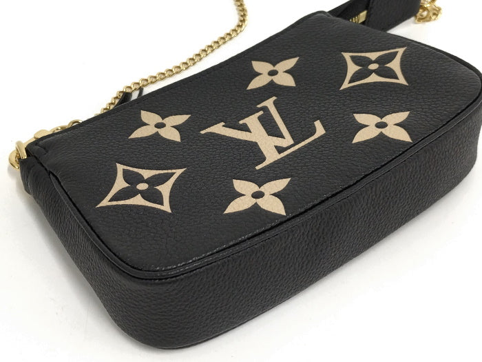 Louis Vuitton Mini Pochette Pouch Monogram Emplant Black Beige