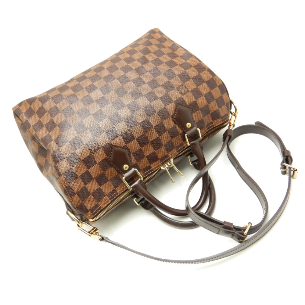 Louis Vuitton Damier Speedy Bandouliere 30 Ebene Boston Bag Brown