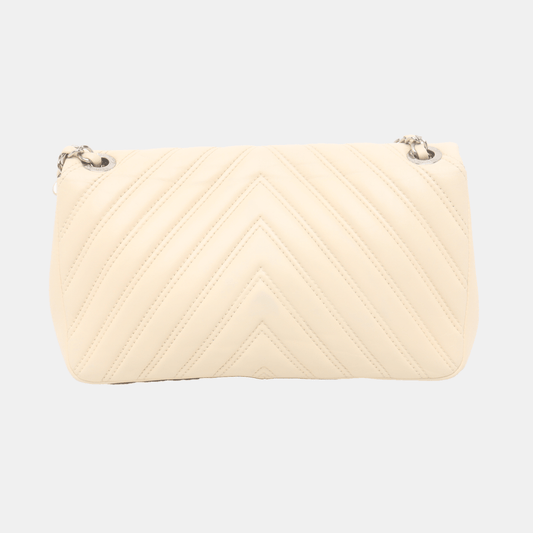 Chanel Classic Flap Medium Chevron Beige Quilted Lambskin Leather, 2015