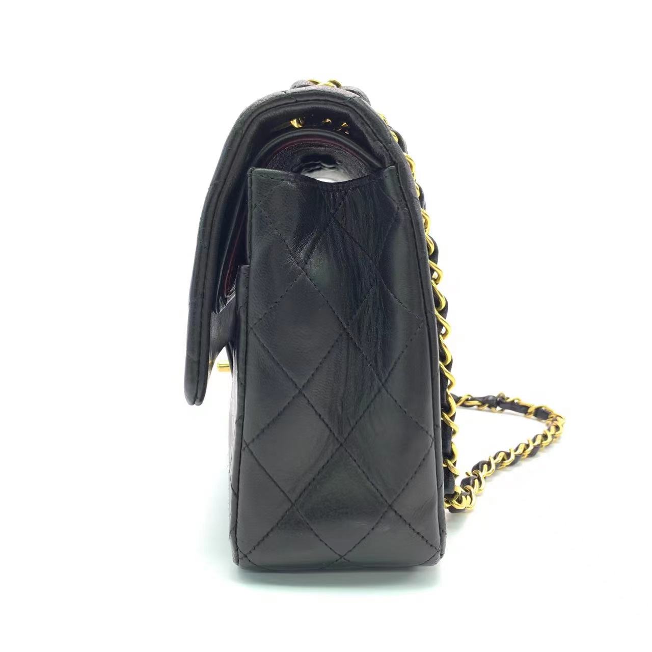 Chanel Classic Flap   Black Lambskin Leather with 24k Gold Hardware