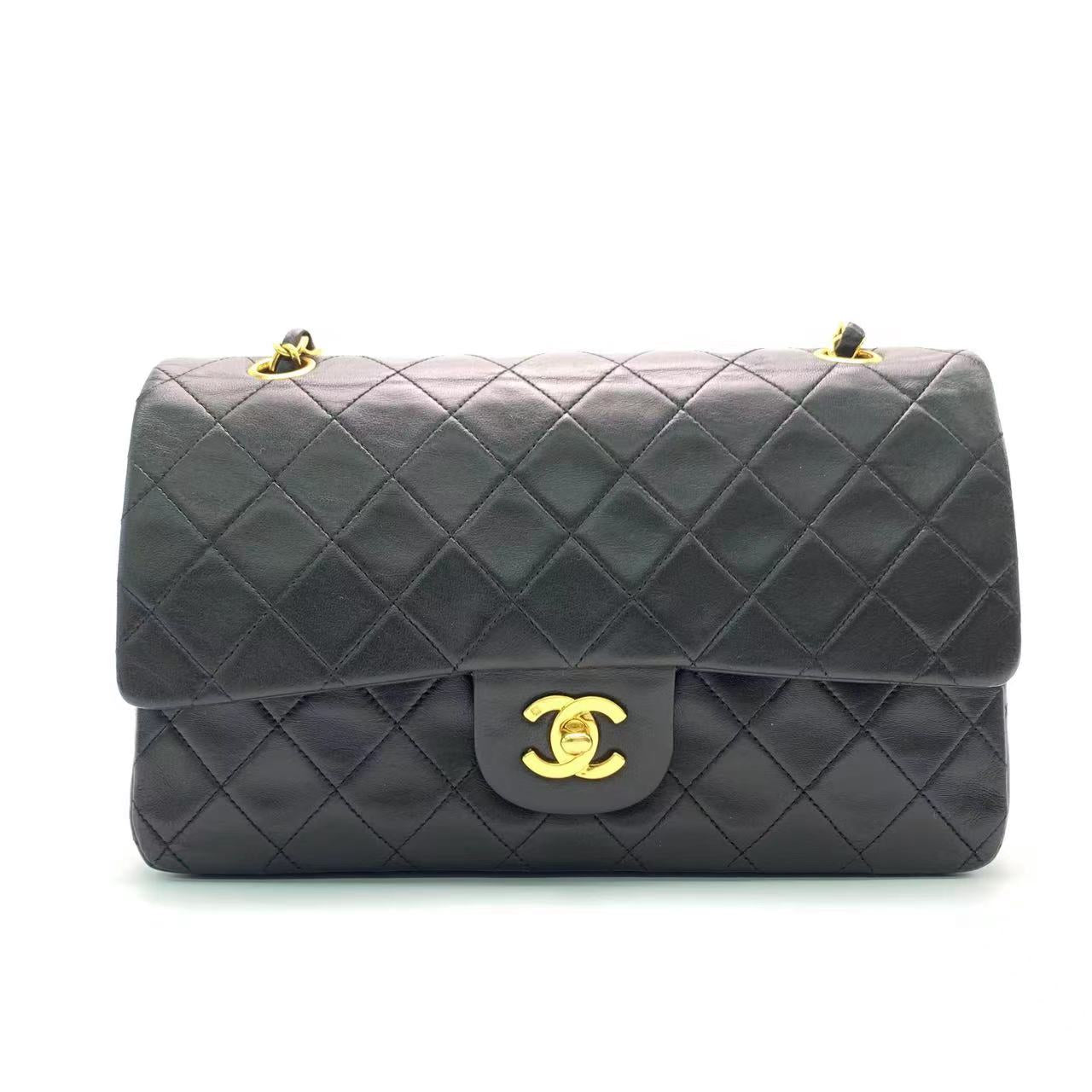 Chanel Classic Flap   Black Lambskin Leather with 24k Gold Hardware