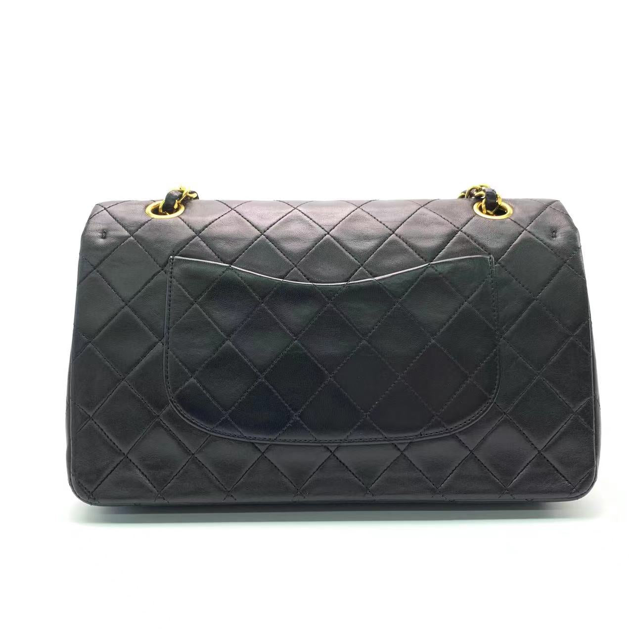 Chanel Classic Flap   Black Lambskin Leather with 24k Gold Hardware