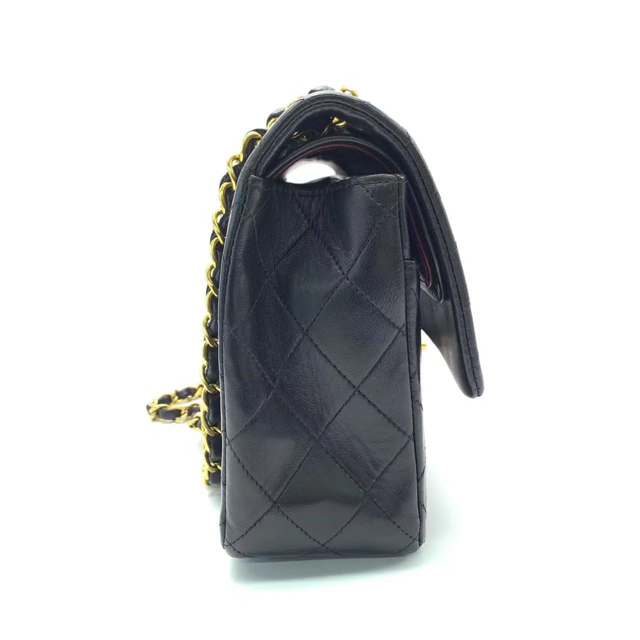 Chanel Classic Flap   Black Lambskin Leather with 24k Gold Hardware