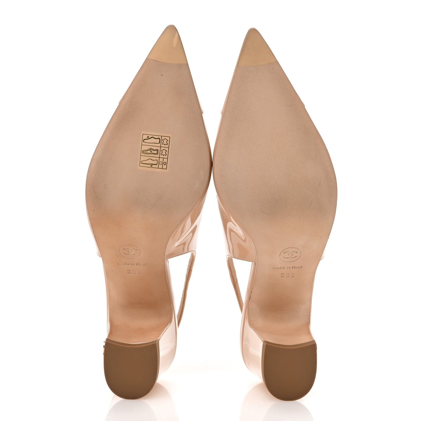 Amelia Patent Calfskin Cap Toe CC Slingback Pumps 38 Beige