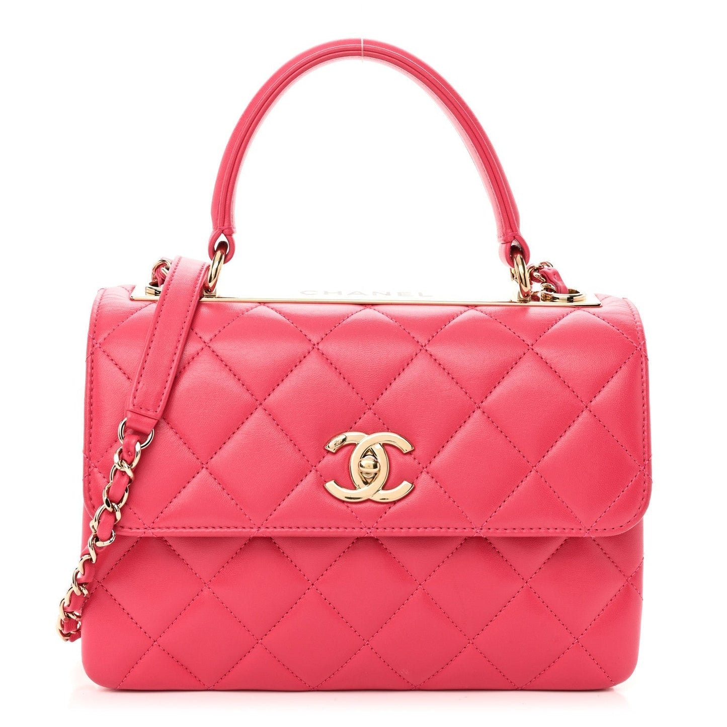 Amelia Lambskin Quilted Small Trendy CC Flap Dual Handle Bag Dark Pink