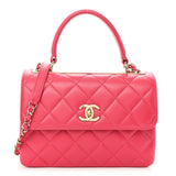 Amelia Lambskin Quilted Small Trendy CC Flap Dual Handle Bag Dark Pink